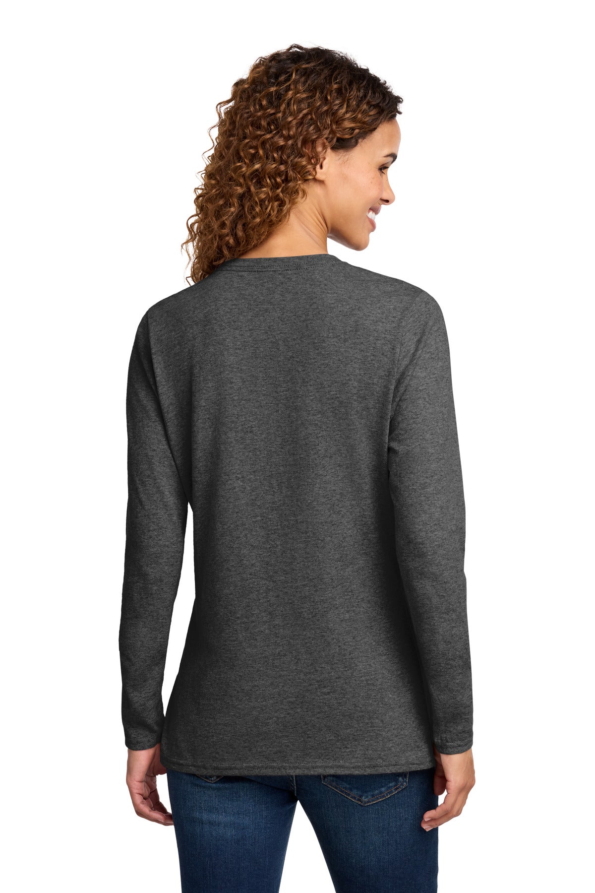 Port & Co Women's Long Sleeve Core Cotton Tee - Dark Heather Grey
