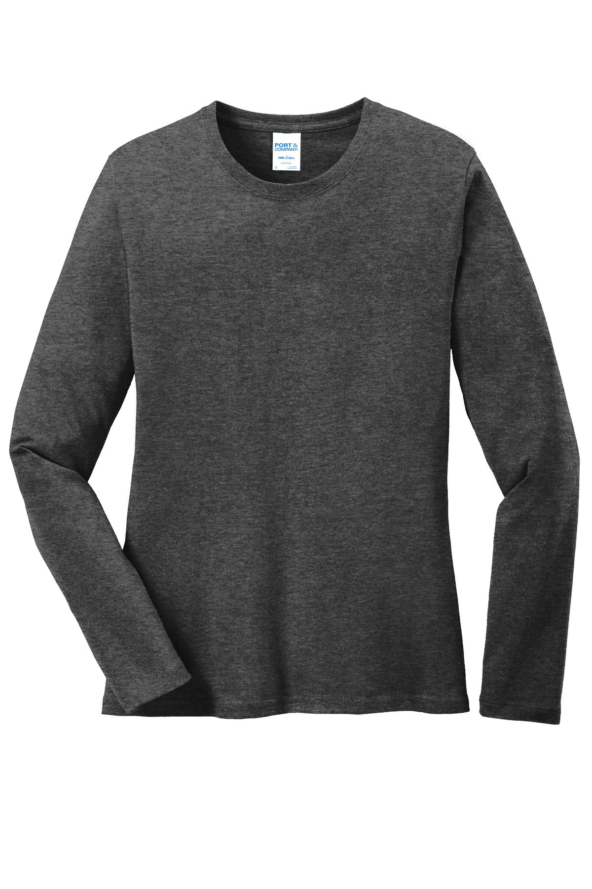 Port & Co Women's Long Sleeve Core Cotton Tee - Dark Heather Grey