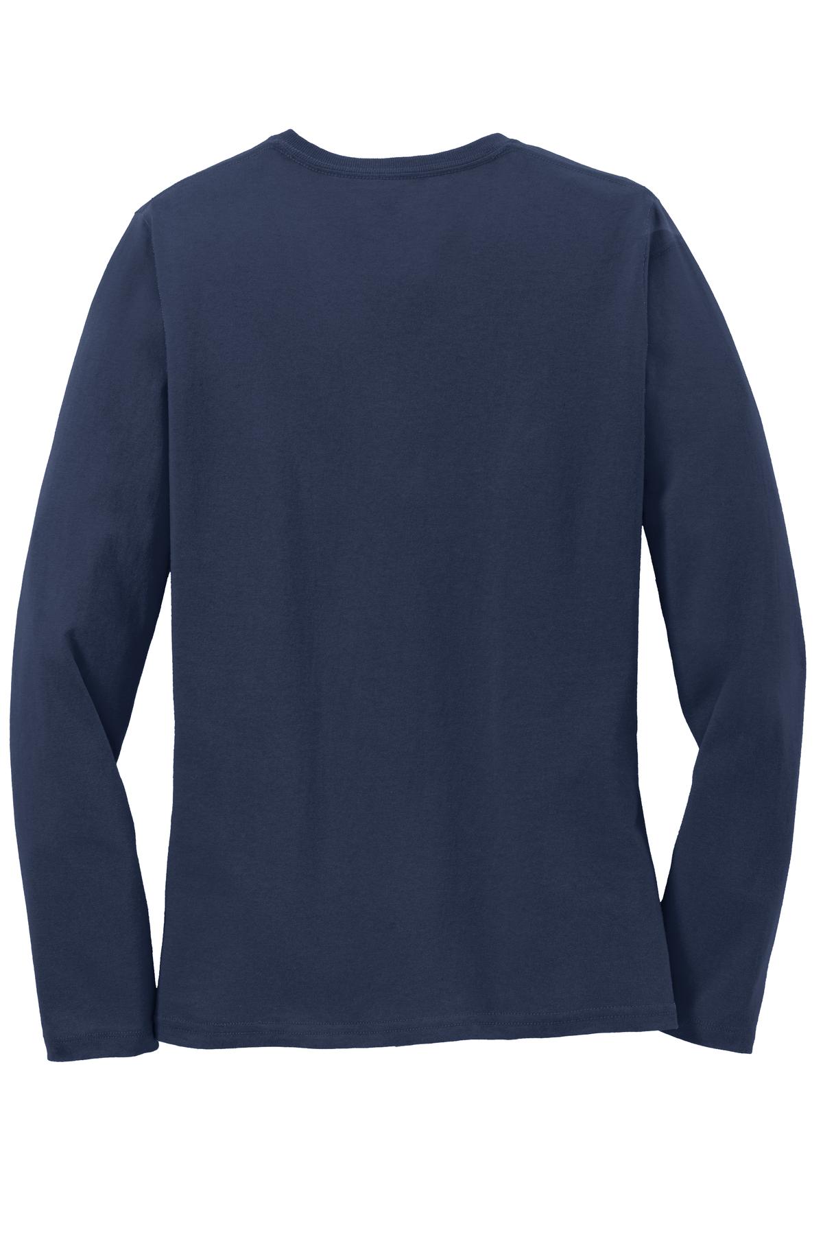 Port & Co Women's Long Sleeve Core Cotton Tee - Navy