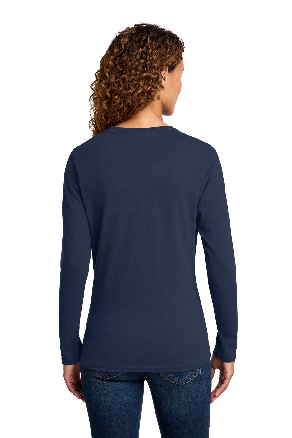 Port & Co Women's Long Sleeve Core Cotton Tee - Navy