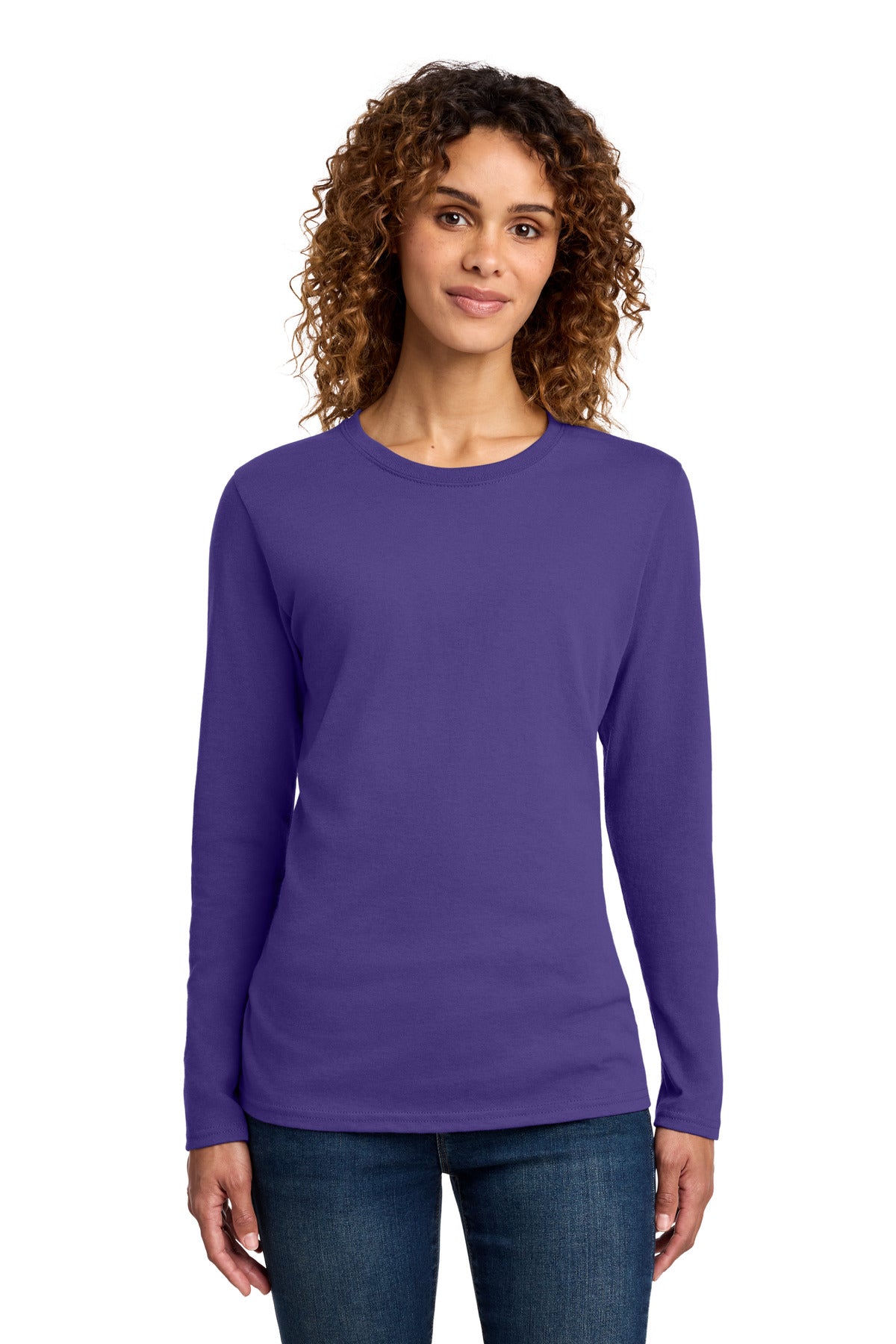 Port & Co Women's Long Sleeve Core Cotton Tee - Purple
