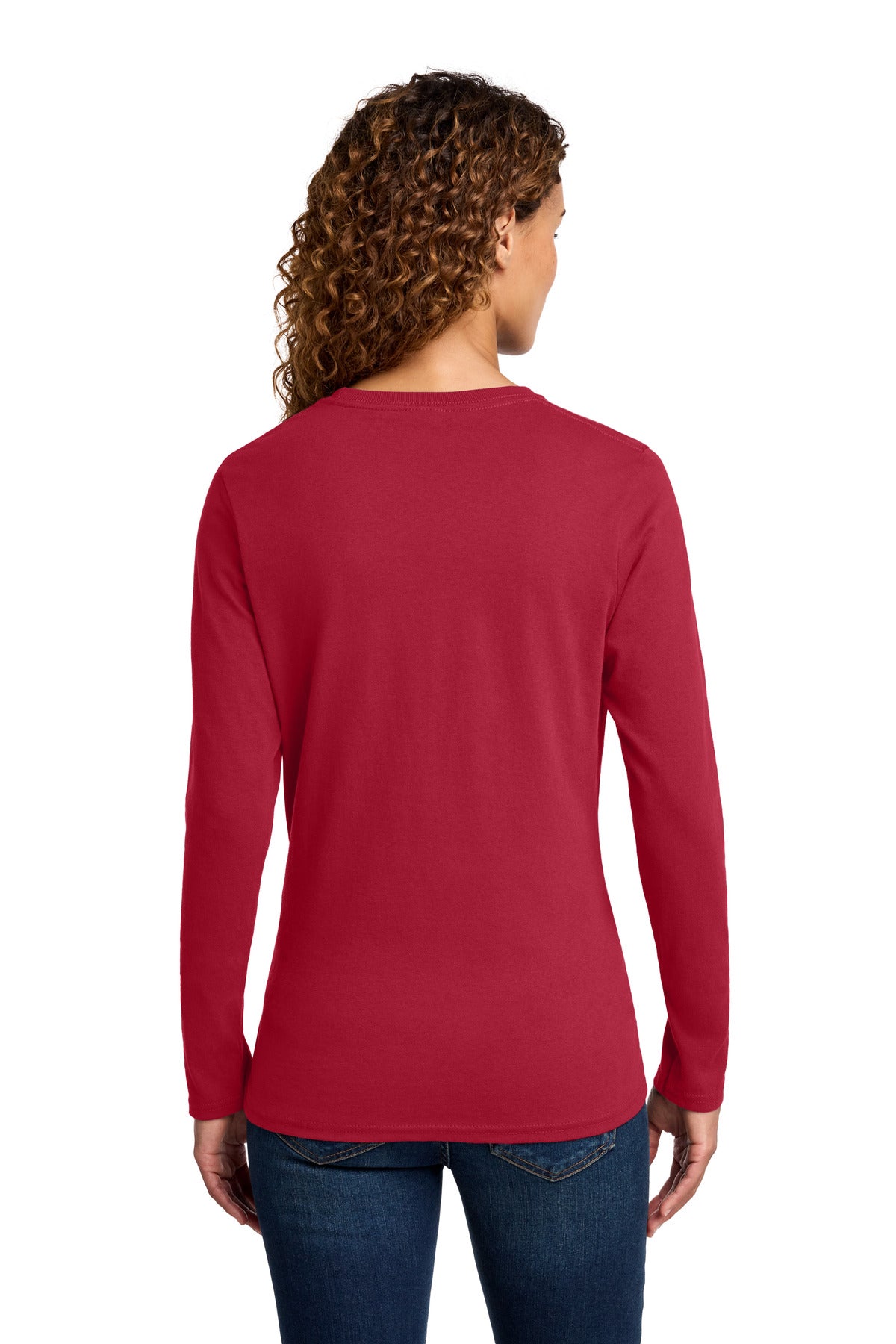 Port & Co Women's Long Sleeve Core Cotton Tee - Red