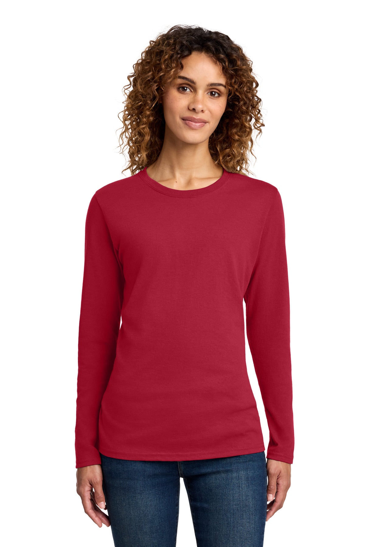 Port & Co Women's Long Sleeve Core Cotton Tee - Red