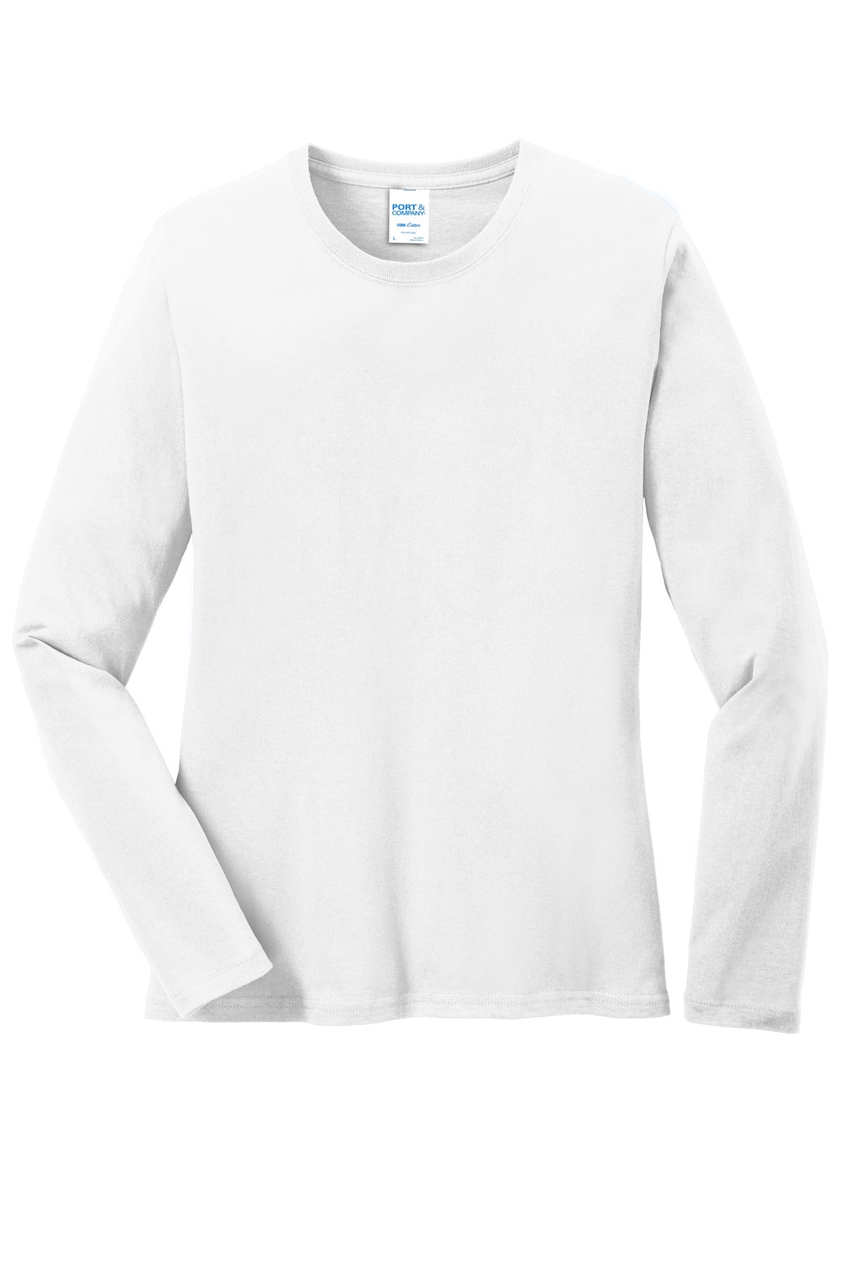 Port & Co Women's Long Sleeve Core Cotton Tee - White