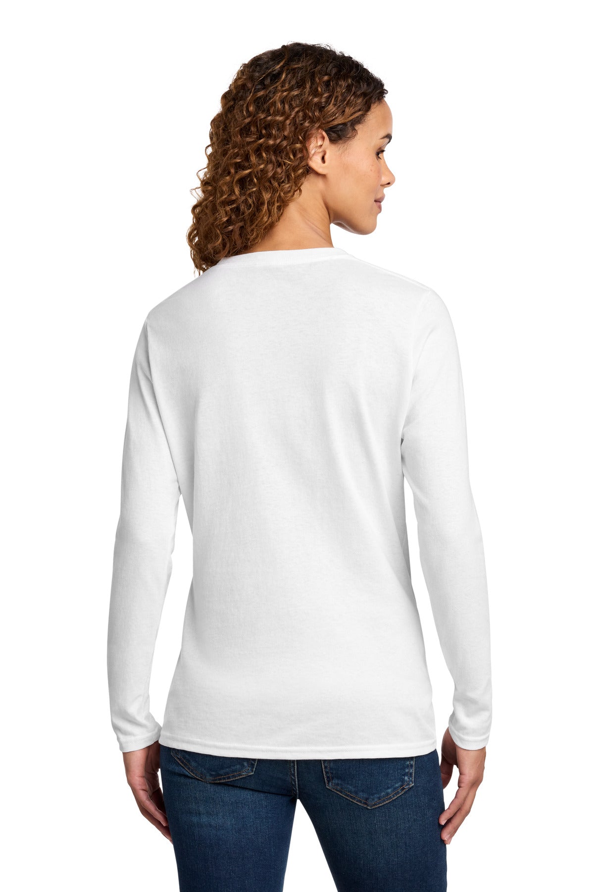 Port & Co Women's Long Sleeve Core Cotton Tee - White