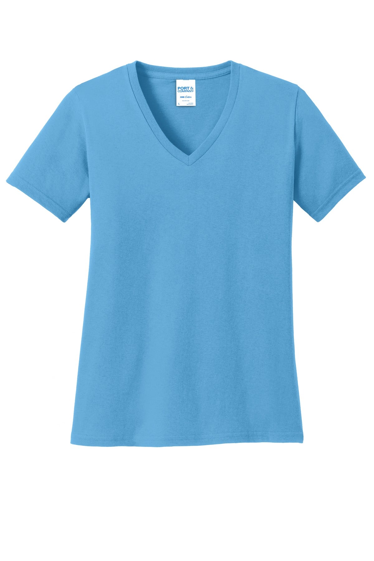 Port & Co Women's Core Cotton V-Neck Tee - Aquatic Blue