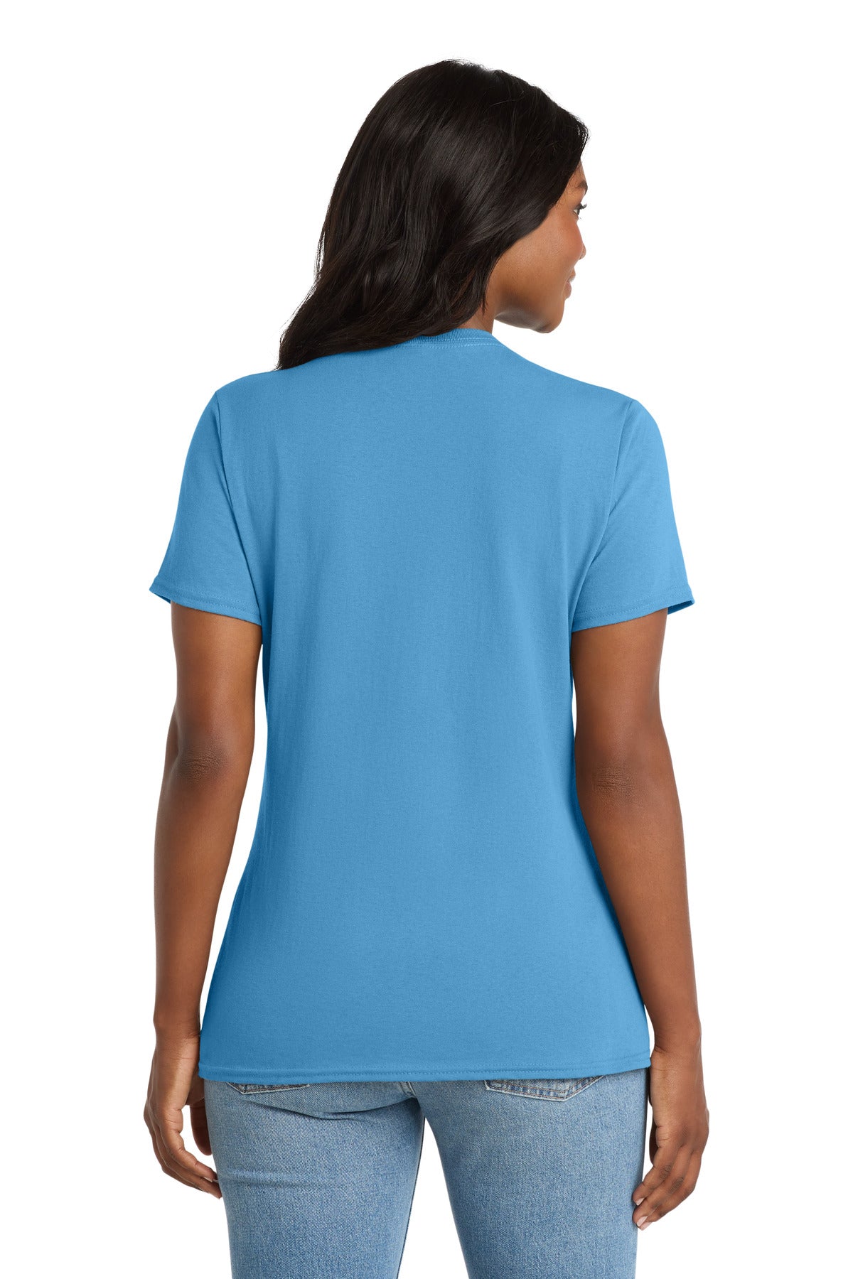 Port & Co Women's Core Cotton V-Neck Tee - Aquatic Blue