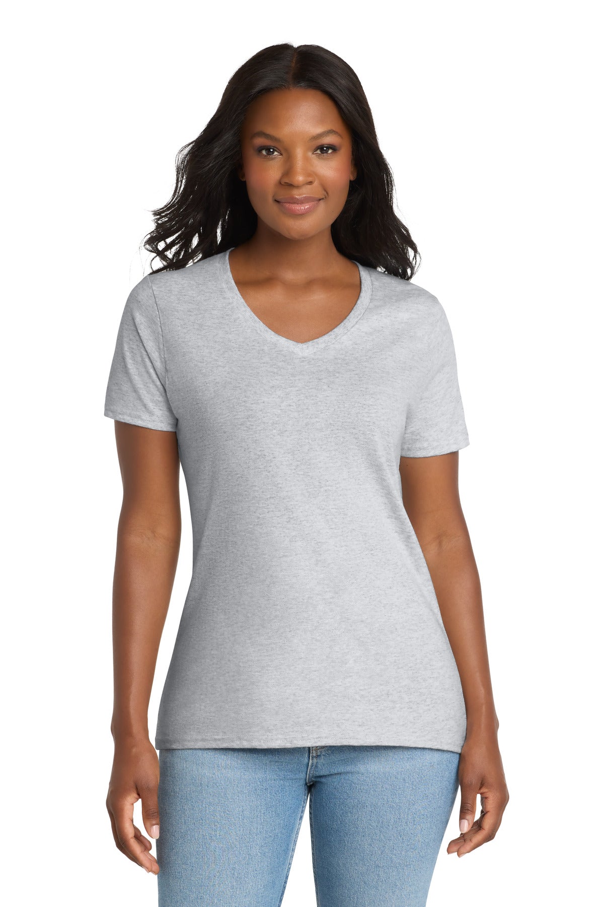 Port & Co Women's Core Cotton V-Neck Tee - Ash