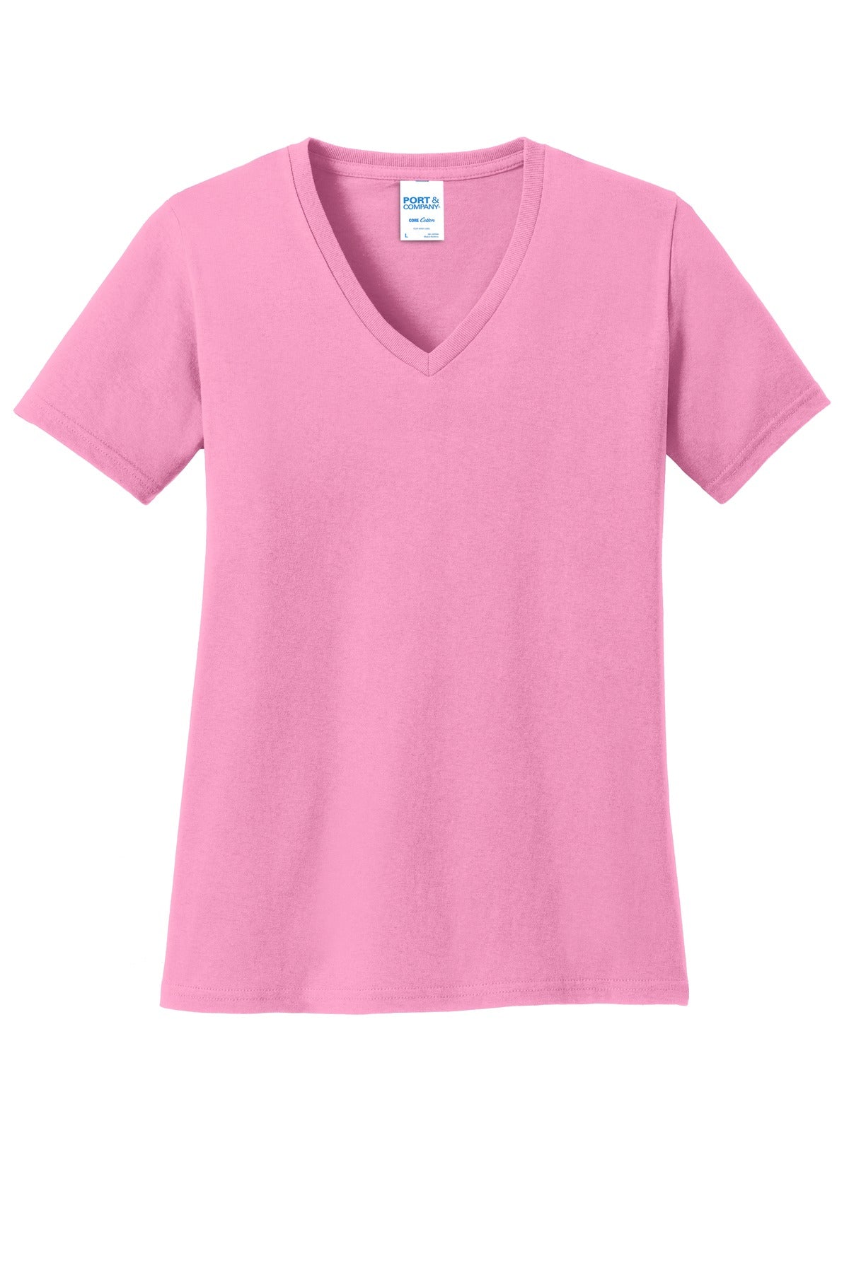 Port & Co Women's Core Cotton V-Neck Tee - Candy Pink