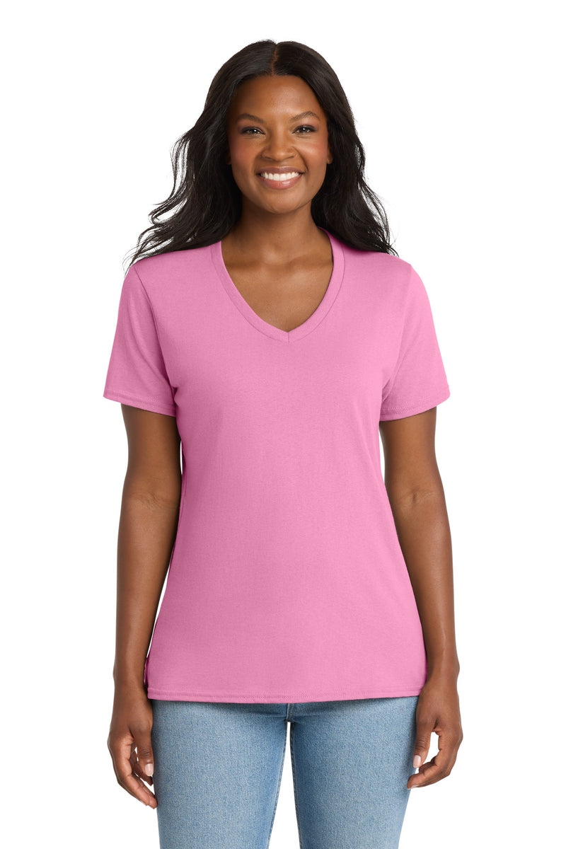 Port & Co Women's Core Cotton V-Neck Tee - Candy Pink