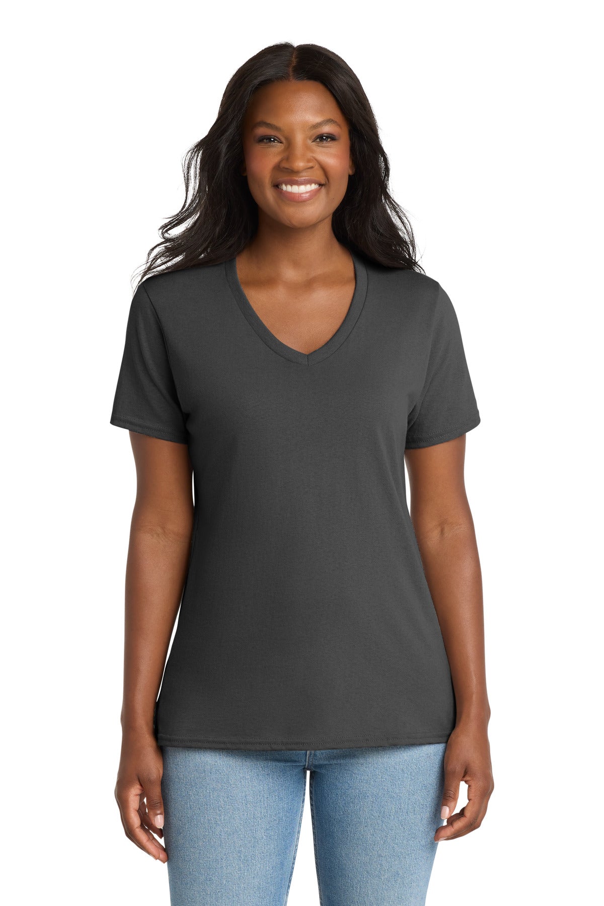 Port & Co Women's Core Cotton V-Neck Tee - Charcoal