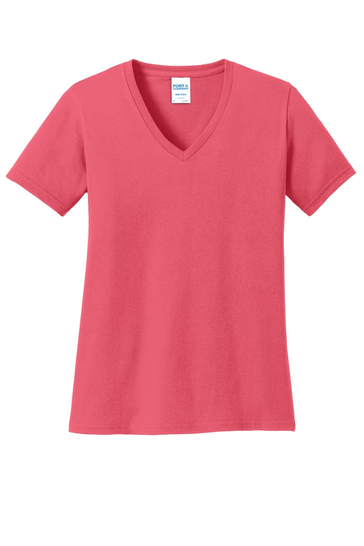 Port & Co Women's Core Cotton V-Neck Tee - Coral