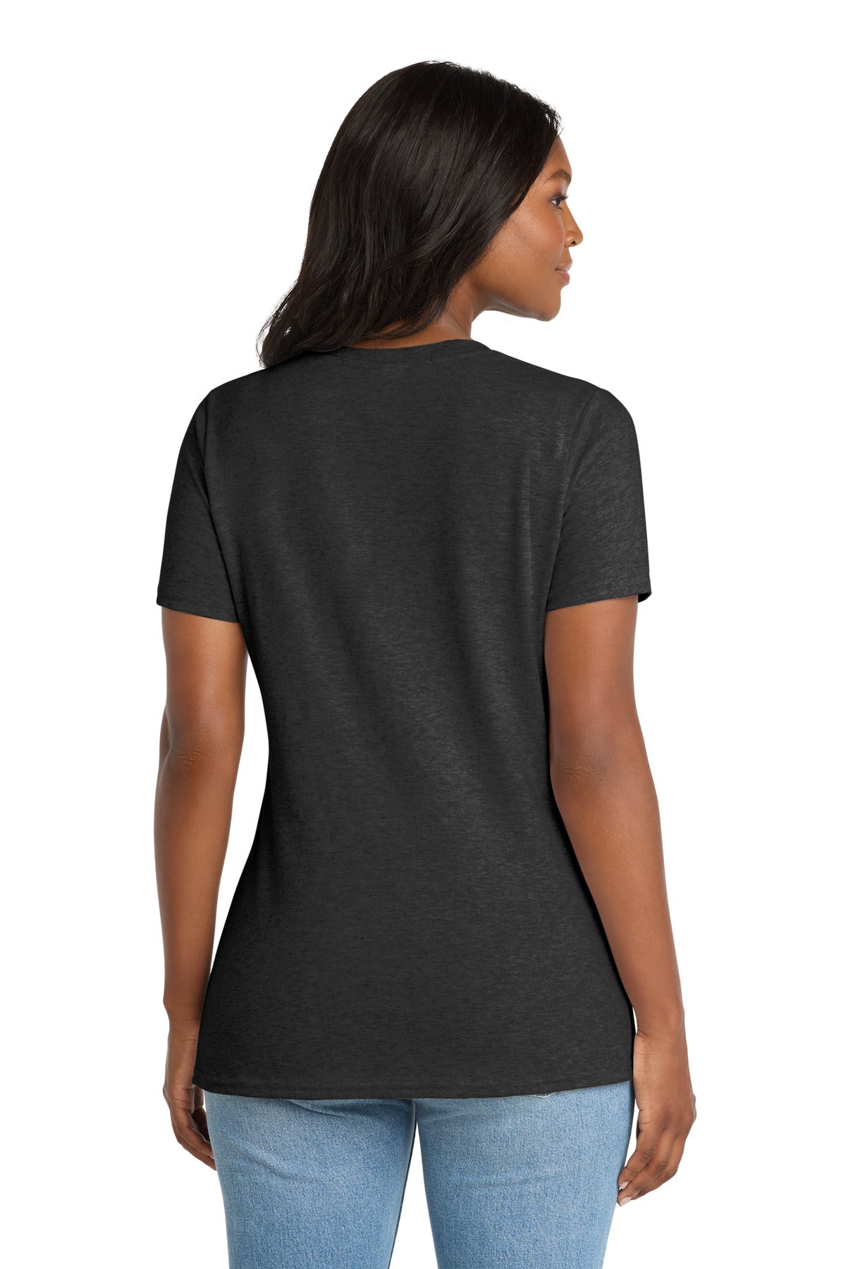 Port & Co Women's Core Cotton V-Neck Tee - Dark Heather Grey