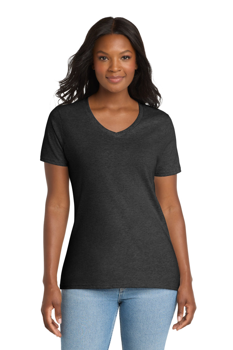 Port & Co Women's Core Cotton V-Neck Tee - Dark Heather Grey