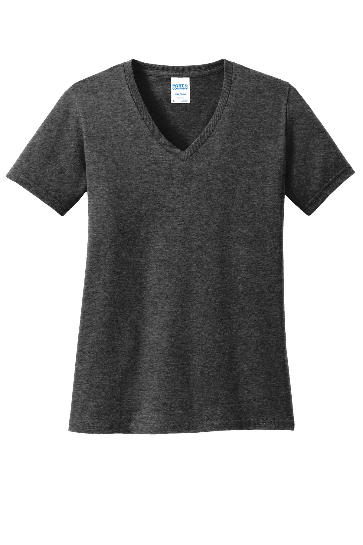 Port & Co Women's Core Cotton V-Neck Tee - Dark Heather Grey