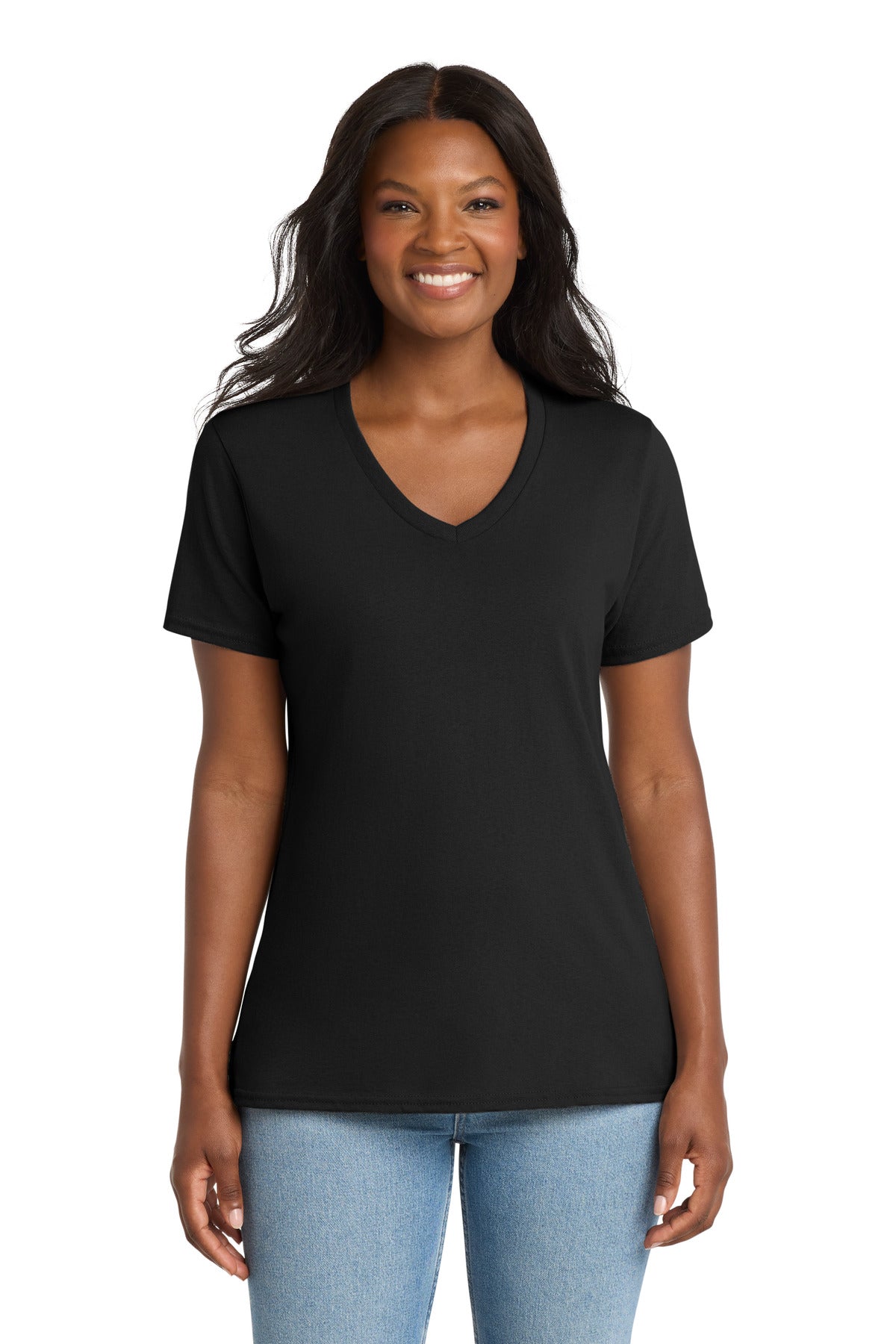 Port & Co Women's Core Cotton V-Neck Tee - Jet Black