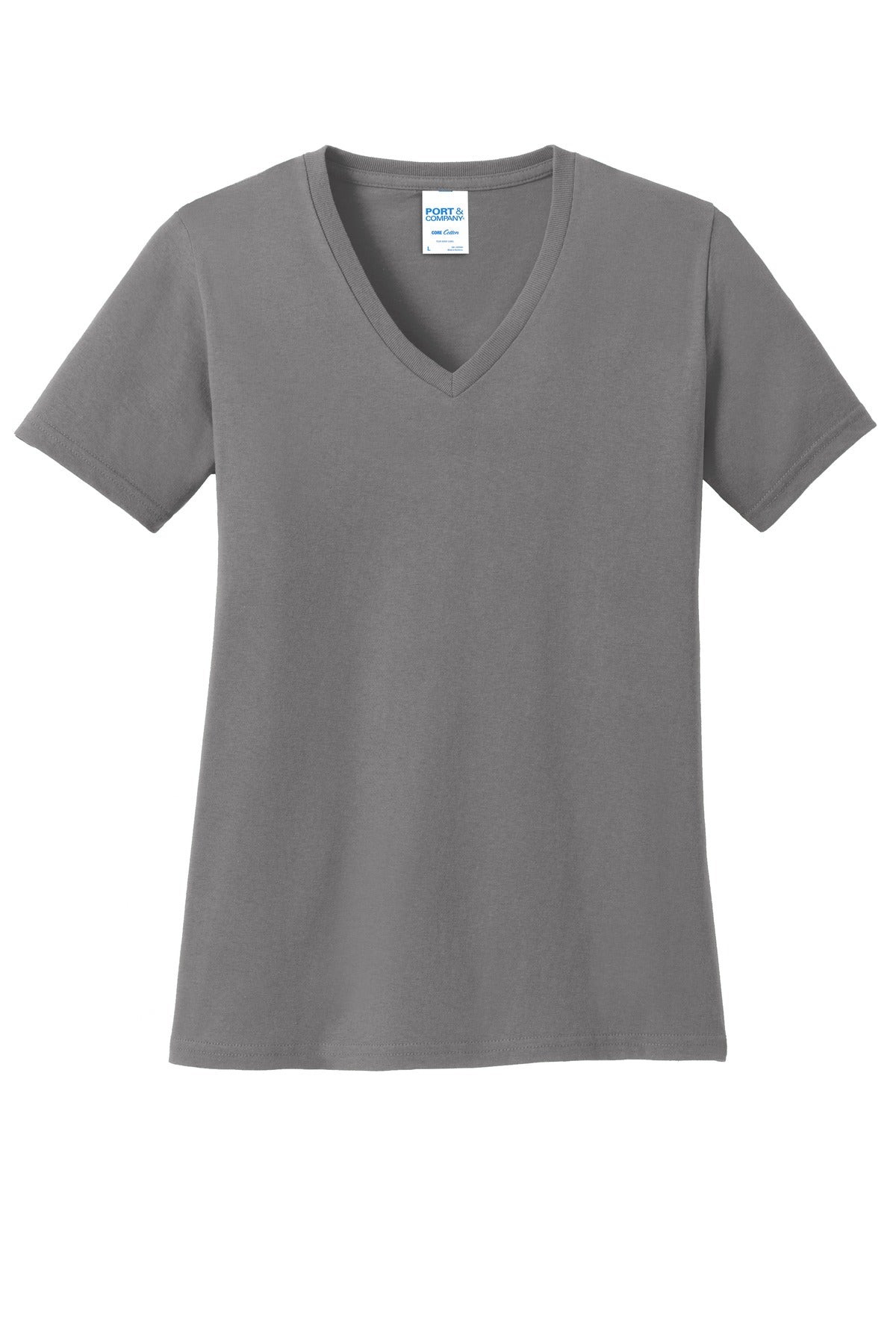 Port & Co Women's Core Cotton V-Neck Tee - Medium Grey
