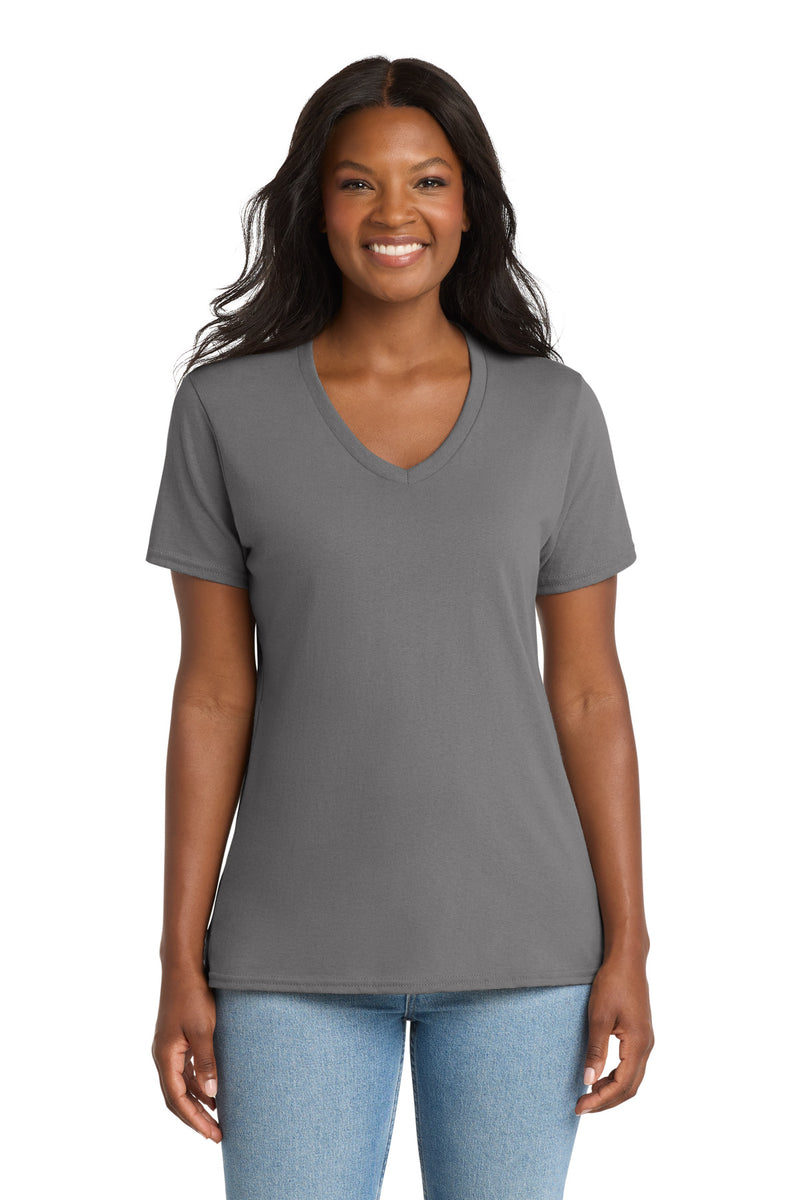 Port & Co Women's Core Cotton V-Neck Tee - Medium Grey