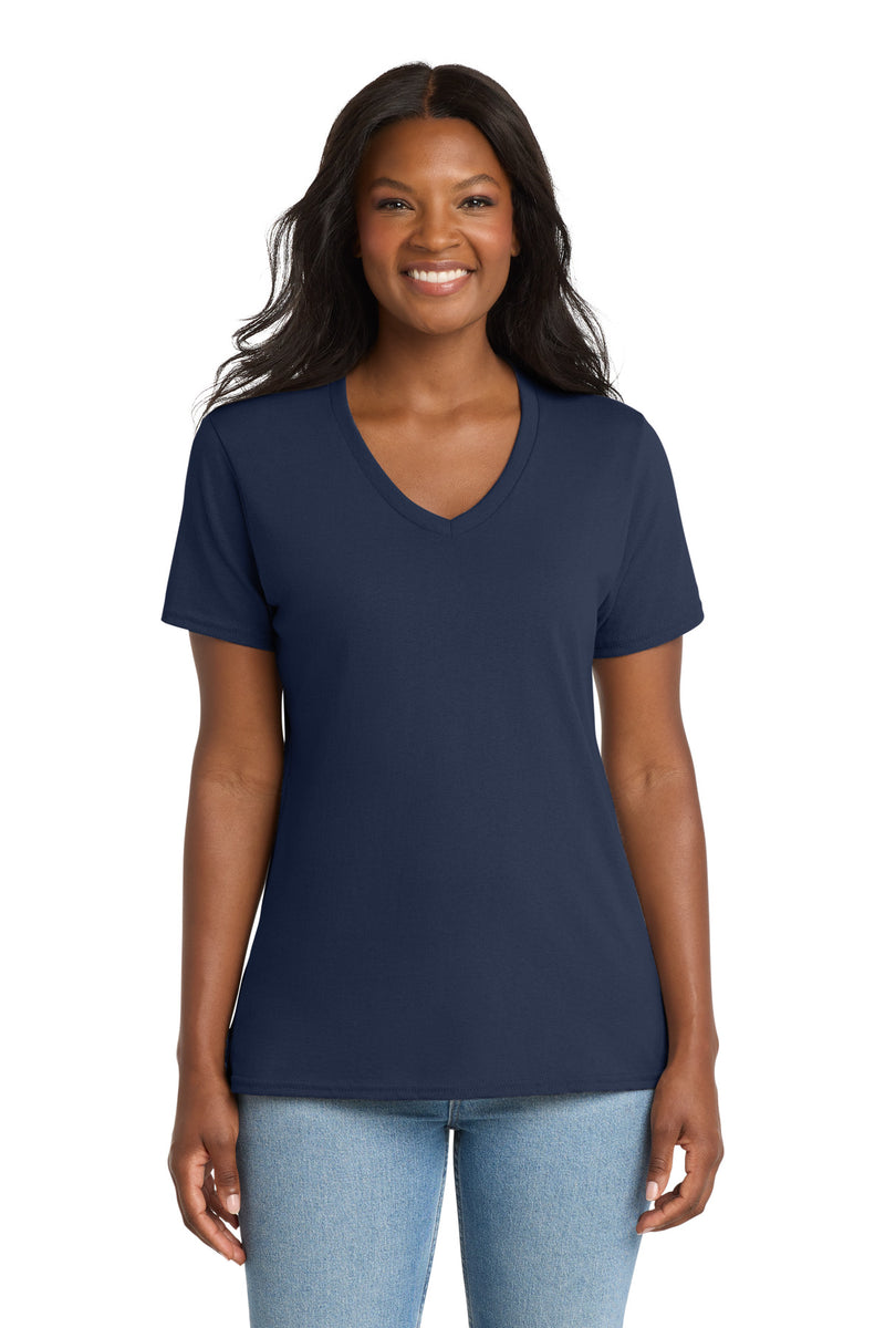 Port & Co Women's Core Cotton V-Neck Tee - Navy