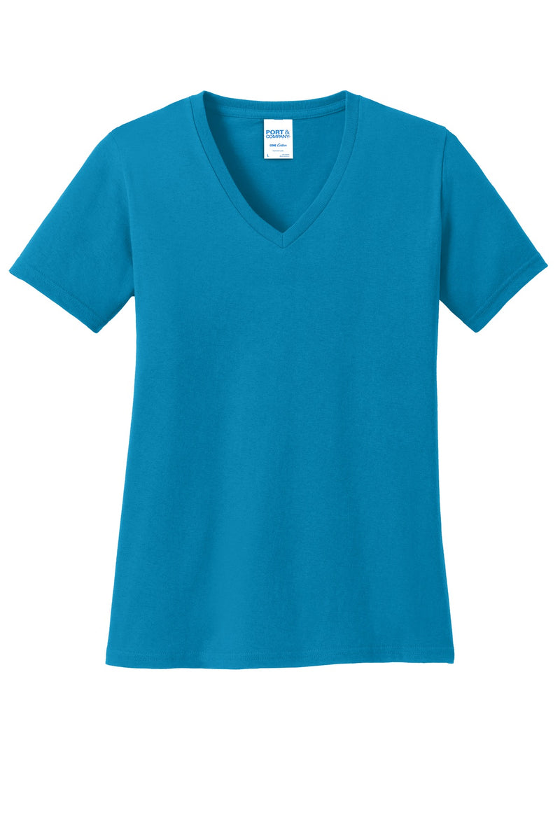 Port & Co Women's Core Cotton V-Neck Tee - Neon Blue