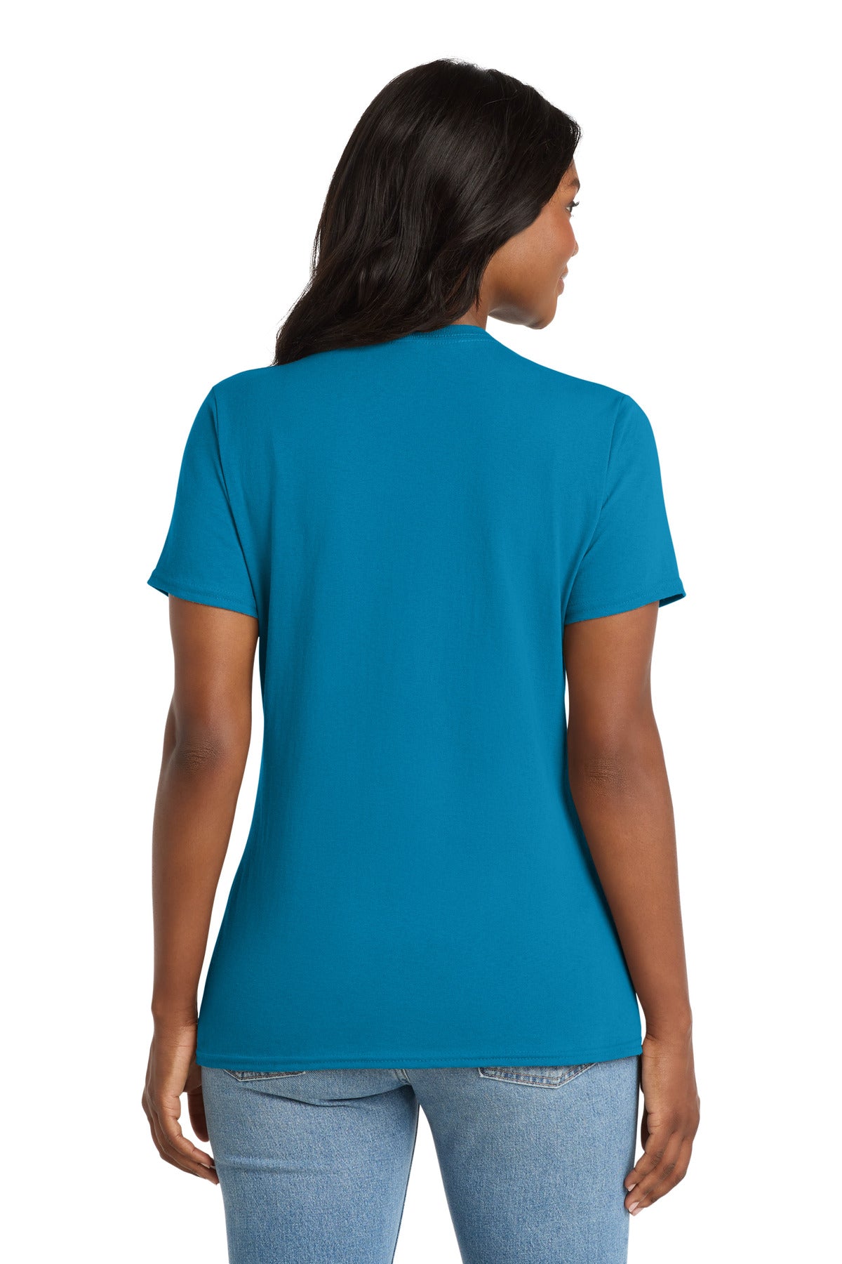 Port & Co Women's Core Cotton V-Neck Tee - Neon Blue