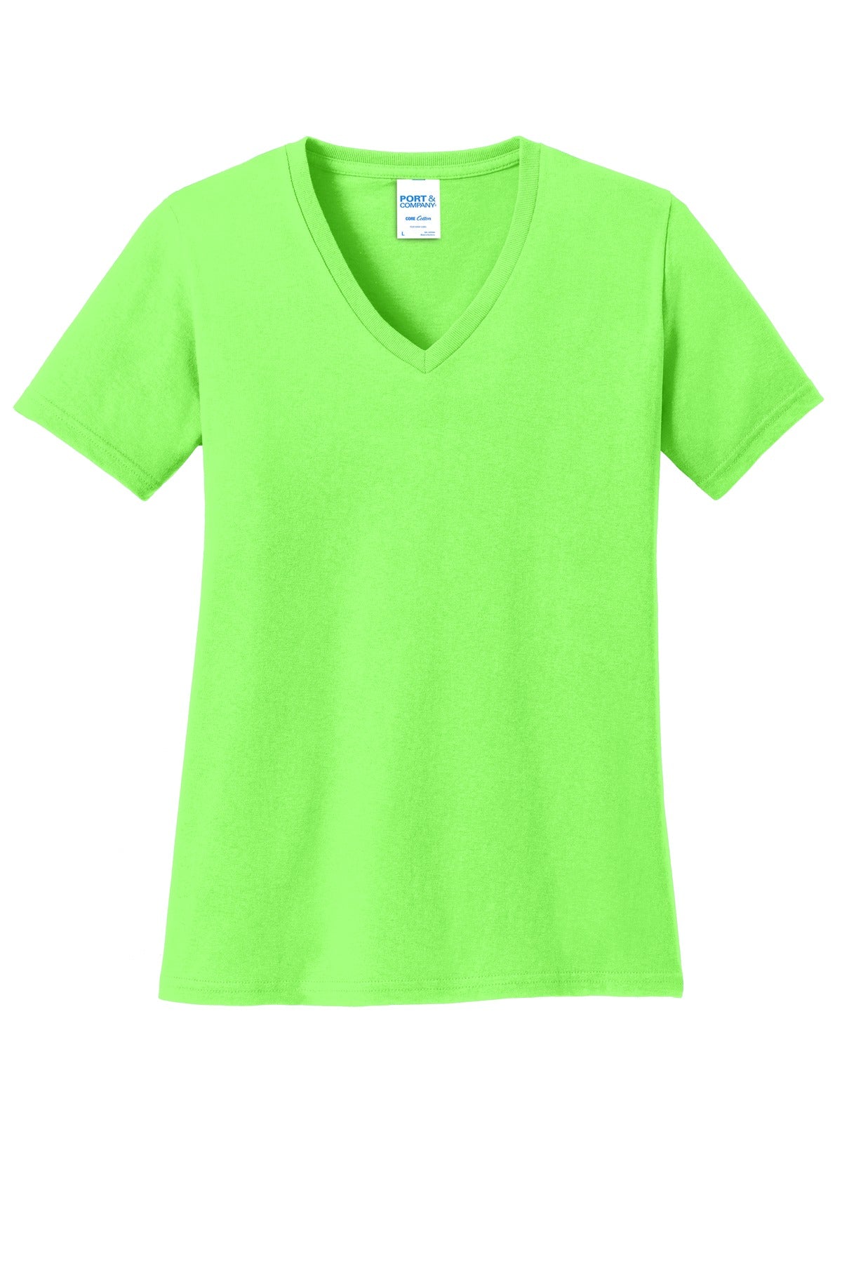 Port & Co Women's Core Cotton V-Neck Tee - Neon Green
