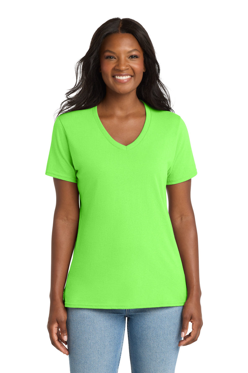 Port & Co Women's Core Cotton V-Neck Tee - Neon Green