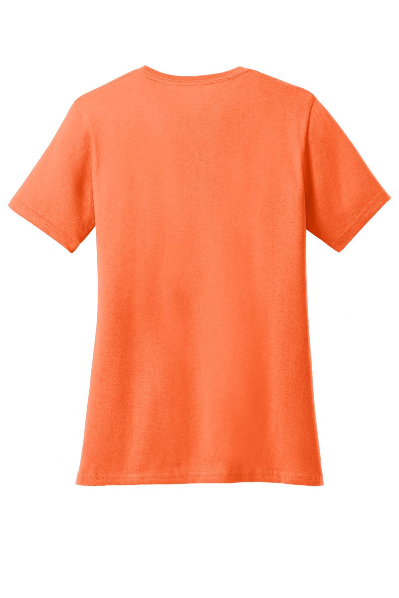 Port & Co Women's Core Cotton V-Neck Tee - Neon Orange