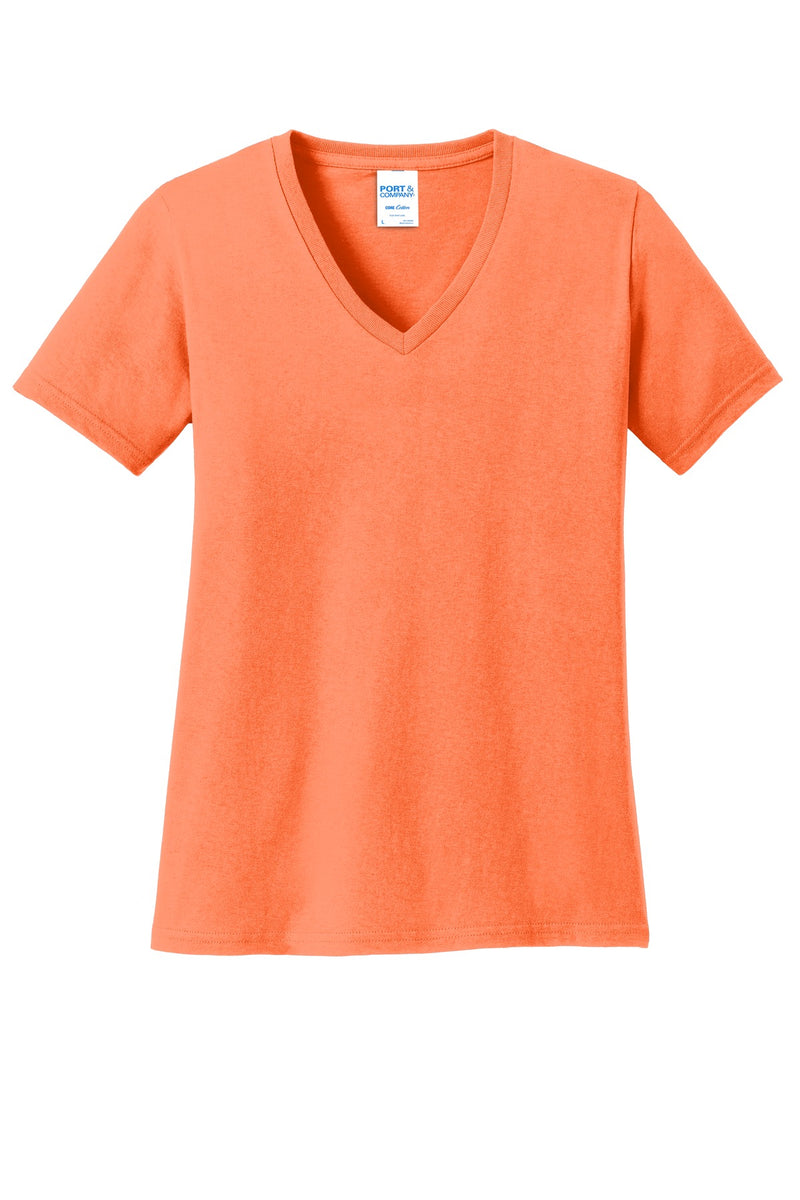 Port & Co Women's Core Cotton V-Neck Tee - Neon Orange