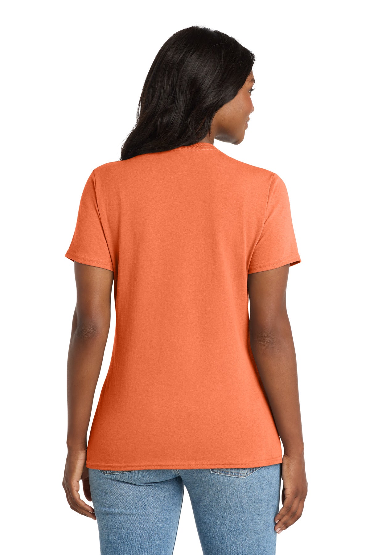 Port & Co Women's Core Cotton V-Neck Tee - Neon Orange