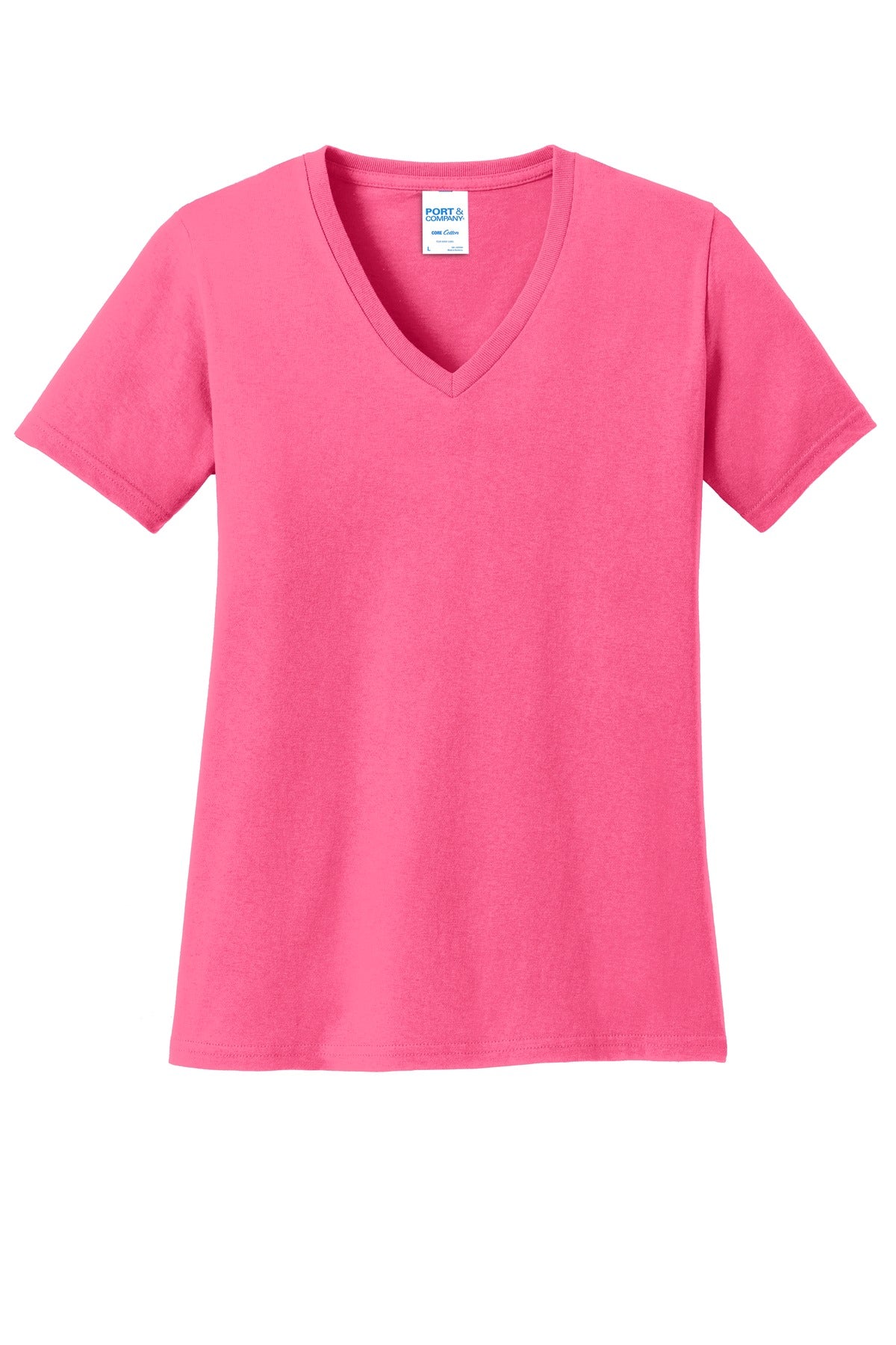 Port & Co Women's Core Cotton V-Neck Tee - Neon Pink