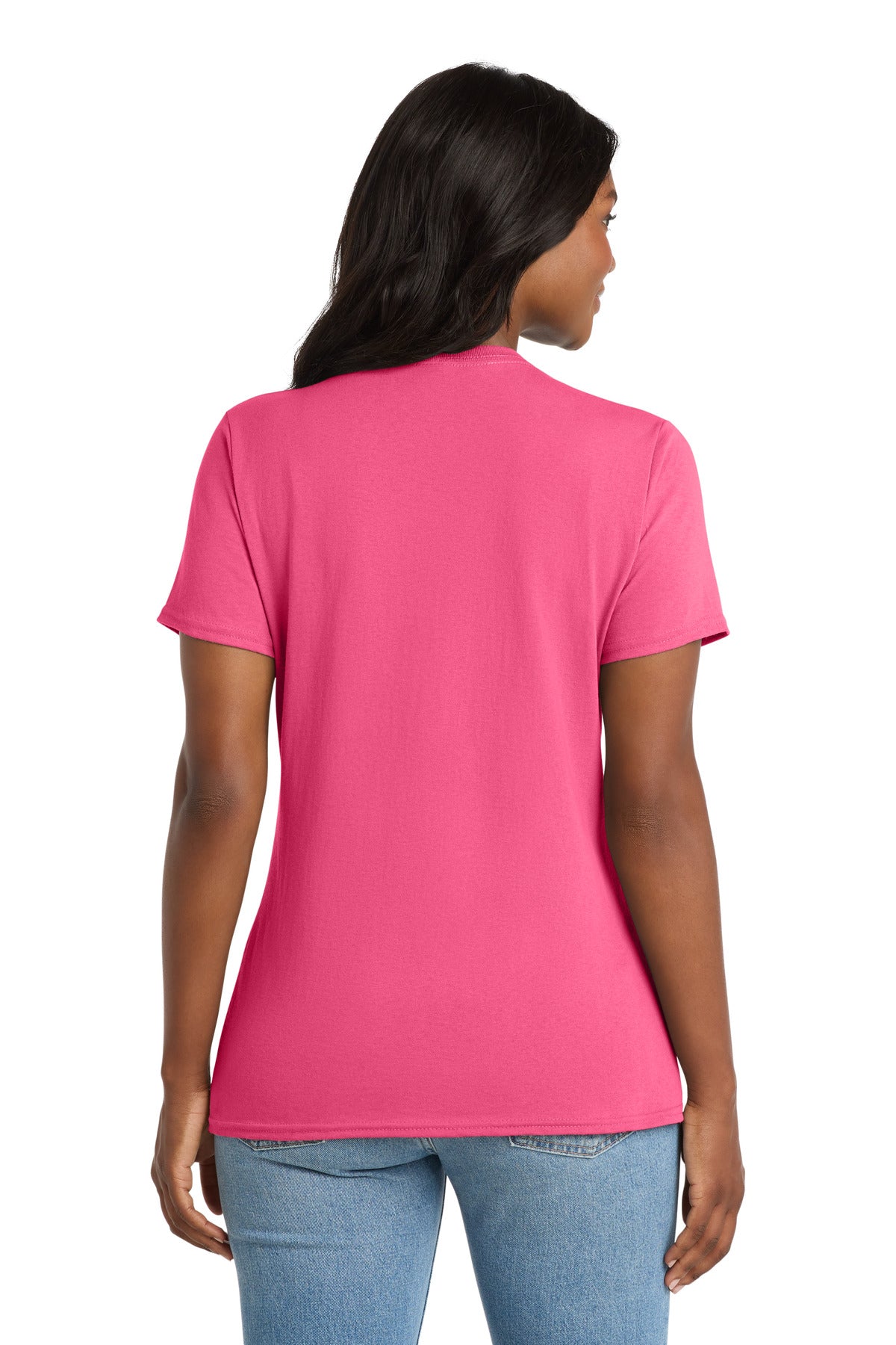 Port & Co Women's Core Cotton V-Neck Tee - Neon Pink