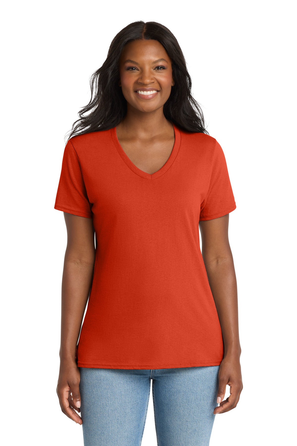 Port & Co Women's Core Cotton V-Neck Tee - Orange
