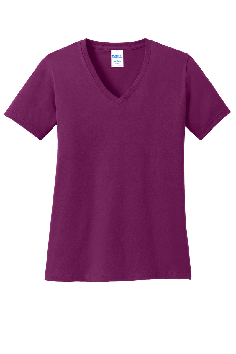 Port & Co Women's Core Cotton V-Neck Tee - Raspberry