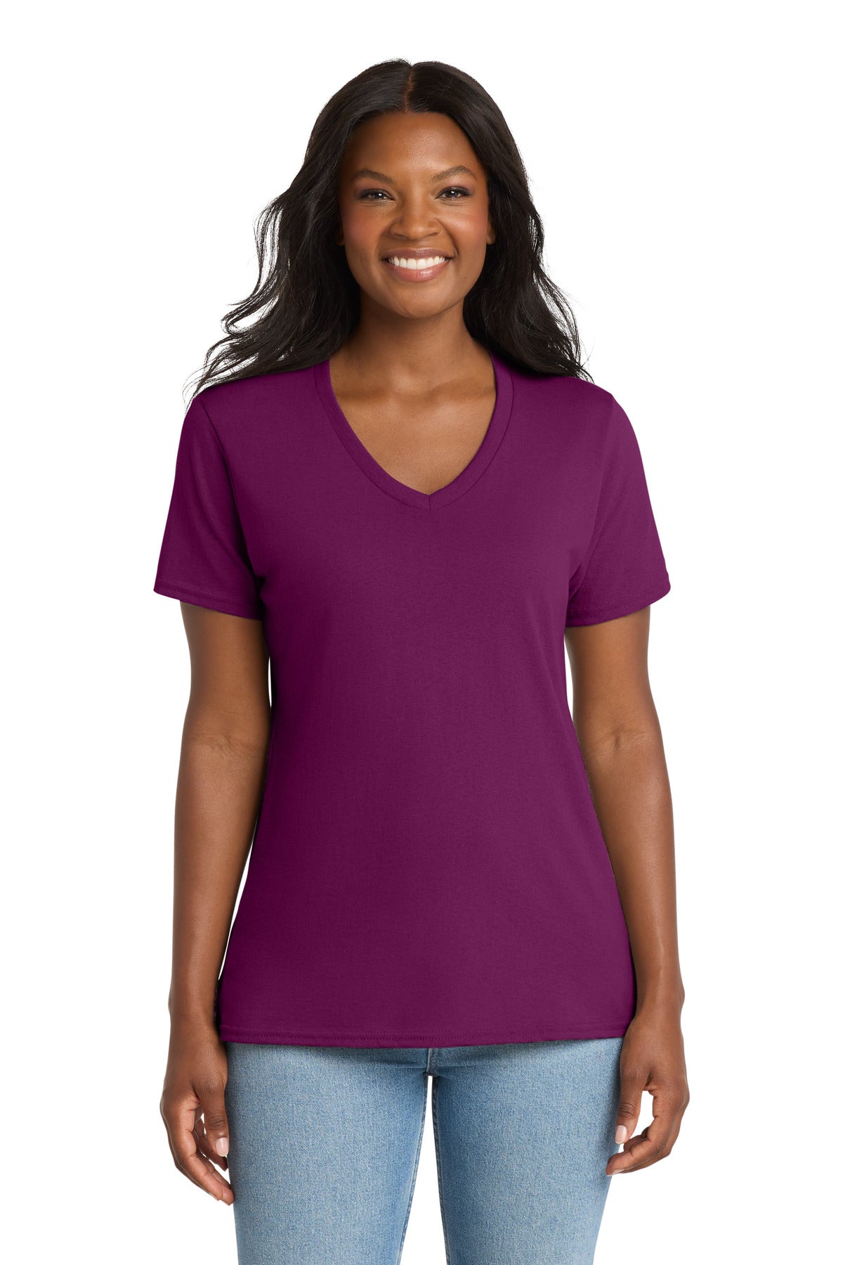 Port & Co Women's Core Cotton V-Neck Tee - Raspberry