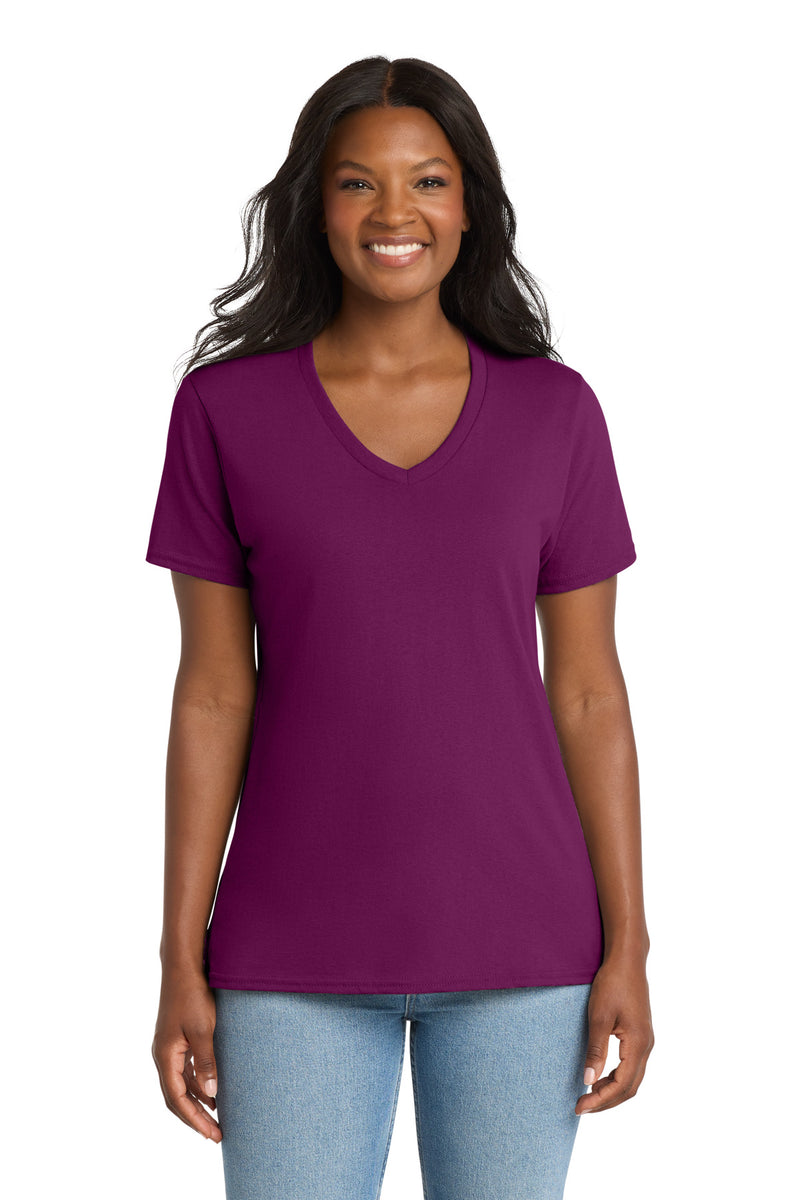 Port & Co Women's Core Cotton V-Neck Tee - Raspberry