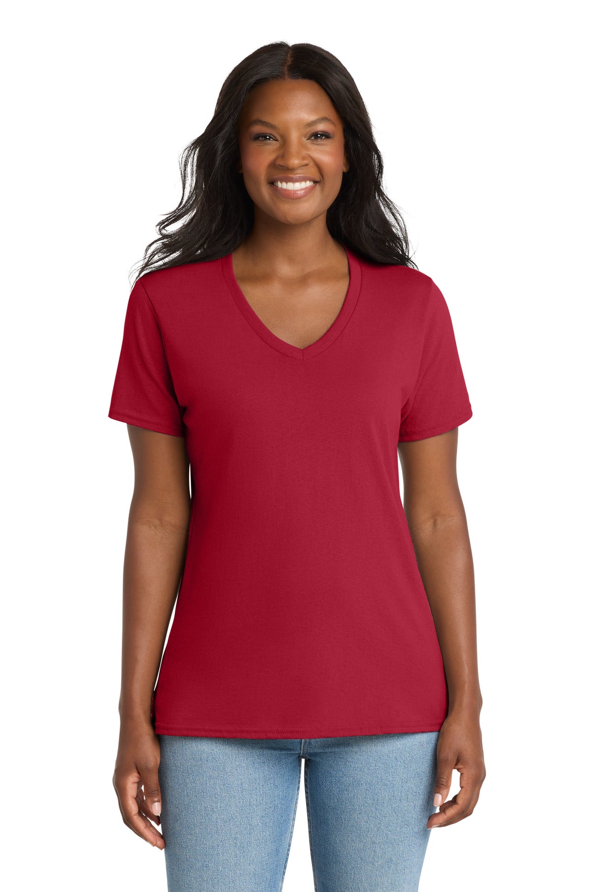 Port & Co Women's Core Cotton V-Neck Tee - Red