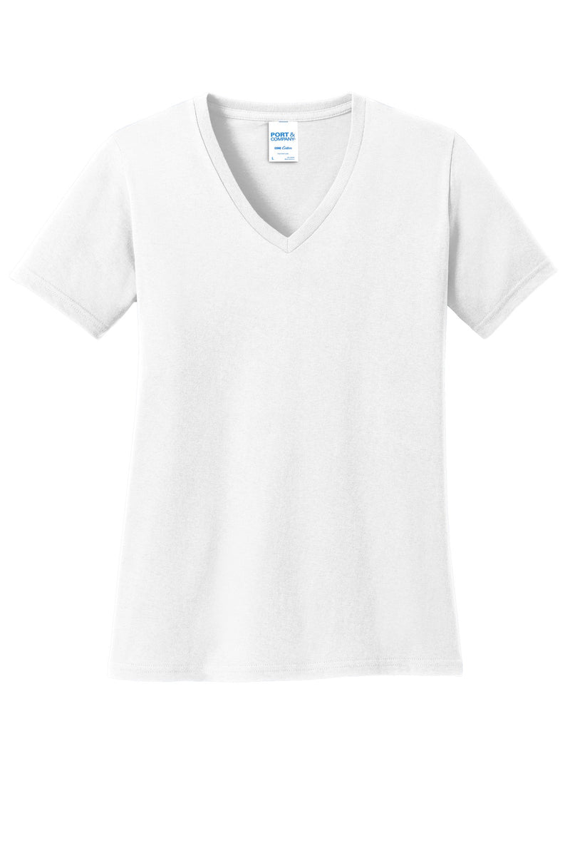Port & Co Women's Core Cotton V-Neck Tee - White
