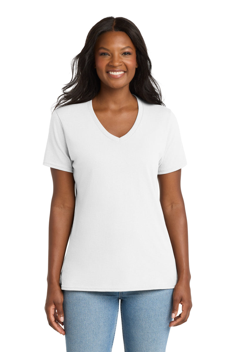 Port & Co Women's Core Cotton V-Neck Tee - White