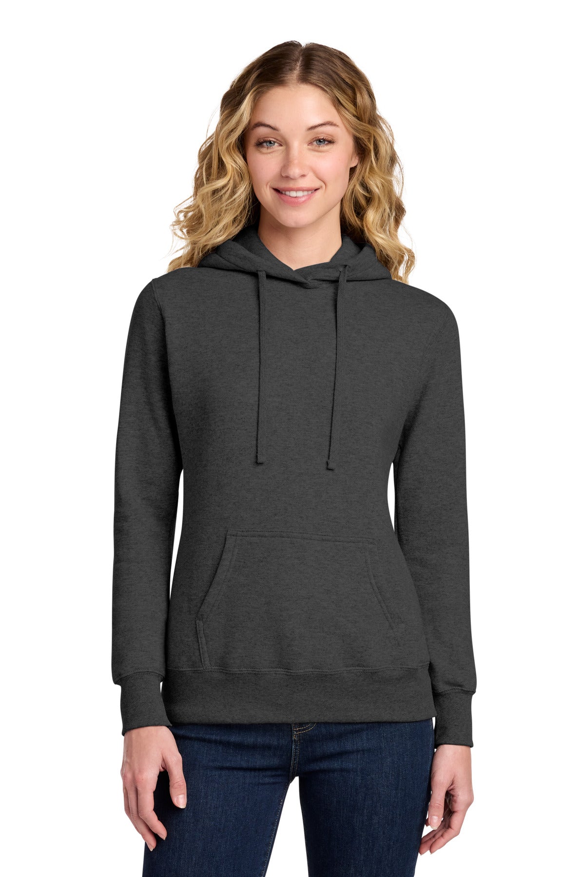 Port & Co Women's Core Fleece Pullover Hooded Sweatshirt - Dark Heather Grey