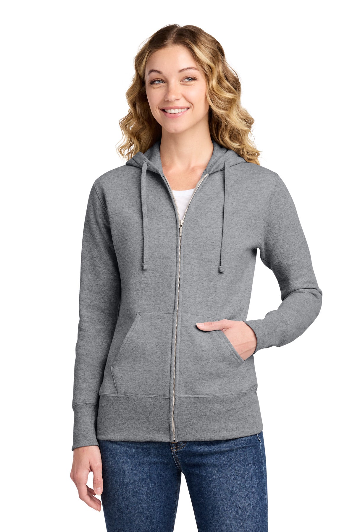 Port & Co Women's Core Fleece Full-Zip Hooded Sweatshirt - Athletic Heather