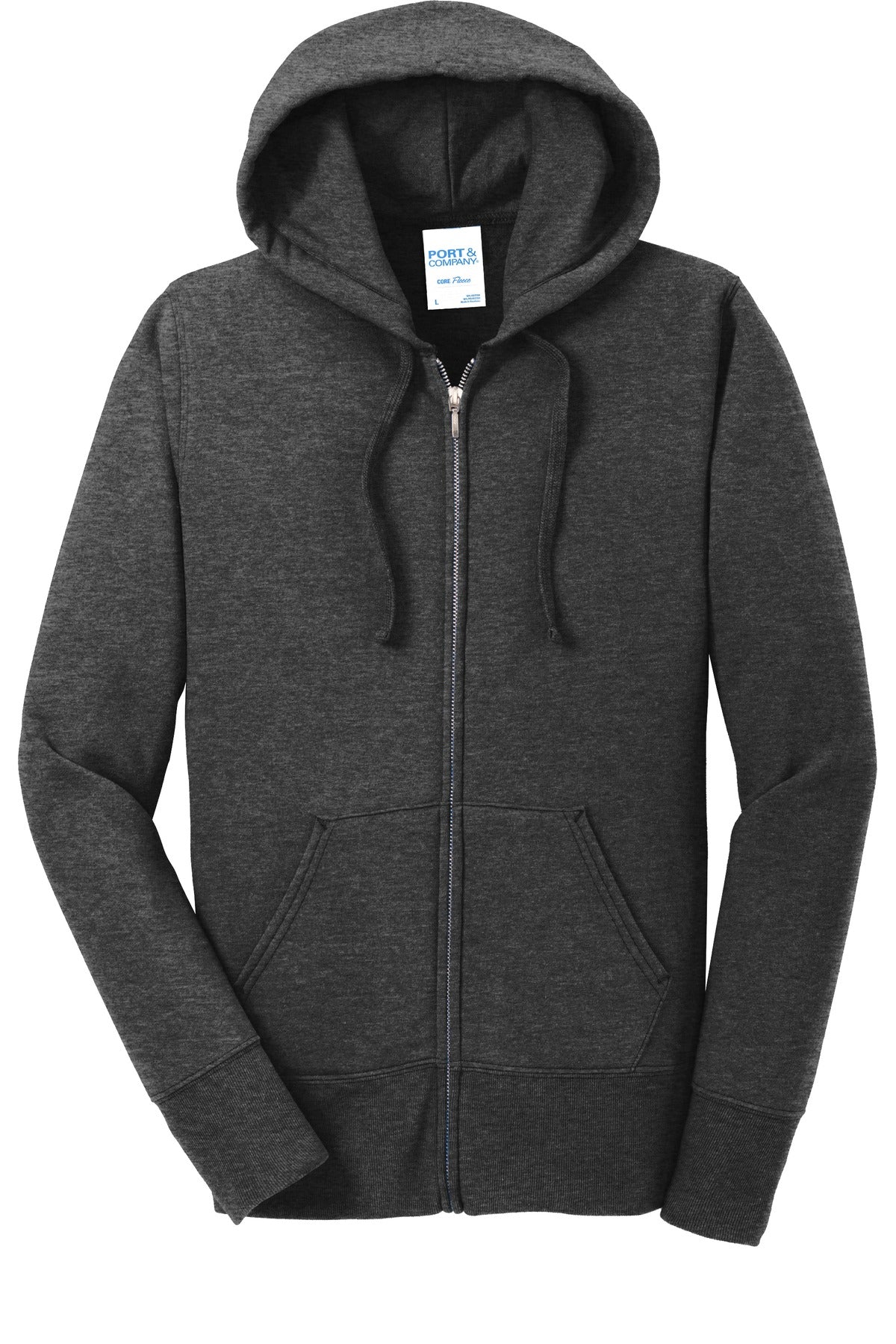Port & Co Women's Core Fleece Full-Zip Hooded Sweatshirt - Dark Heather Grey