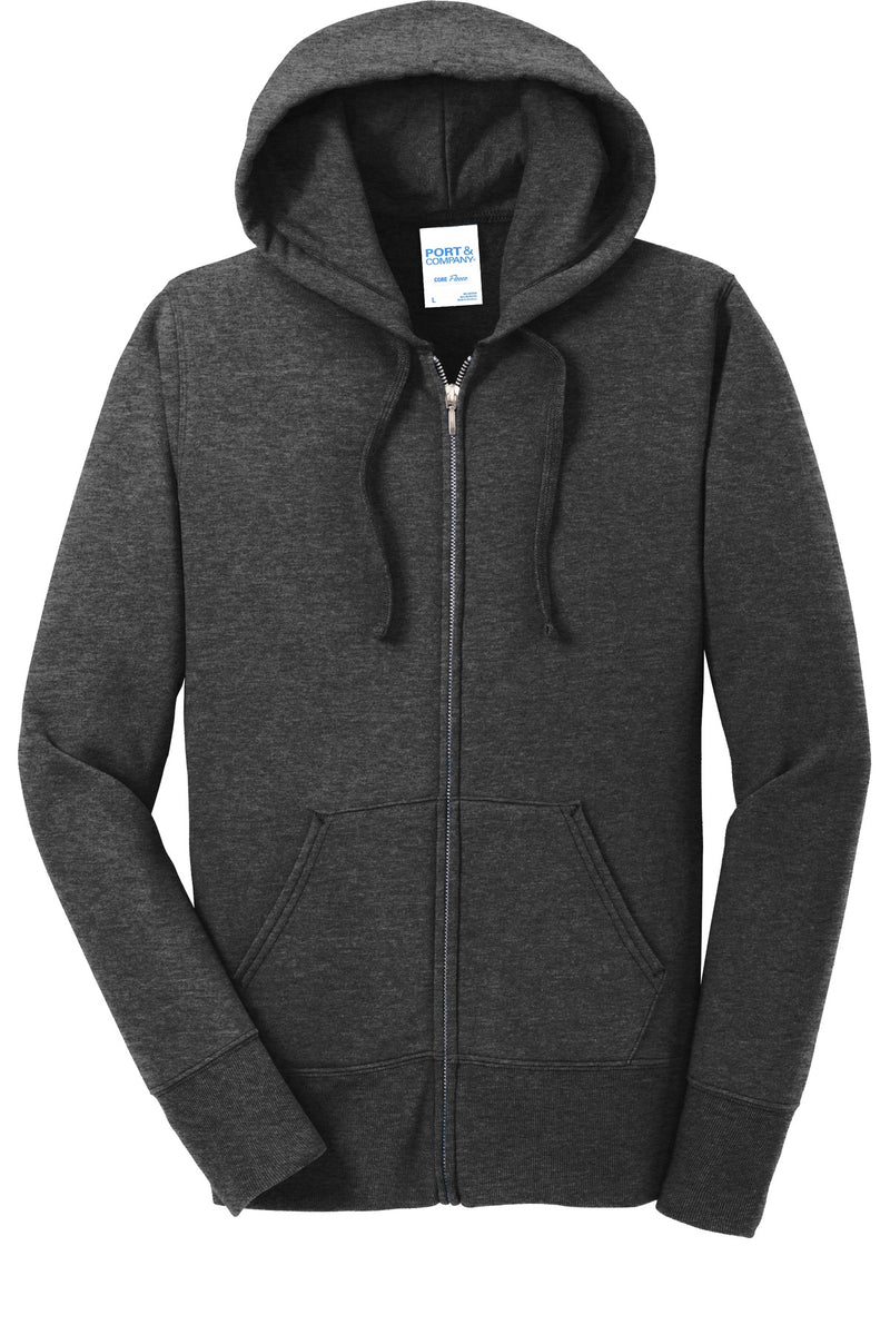 Port & Co Women's Core Fleece Full-Zip Hooded Sweatshirt - Dark Heather Grey