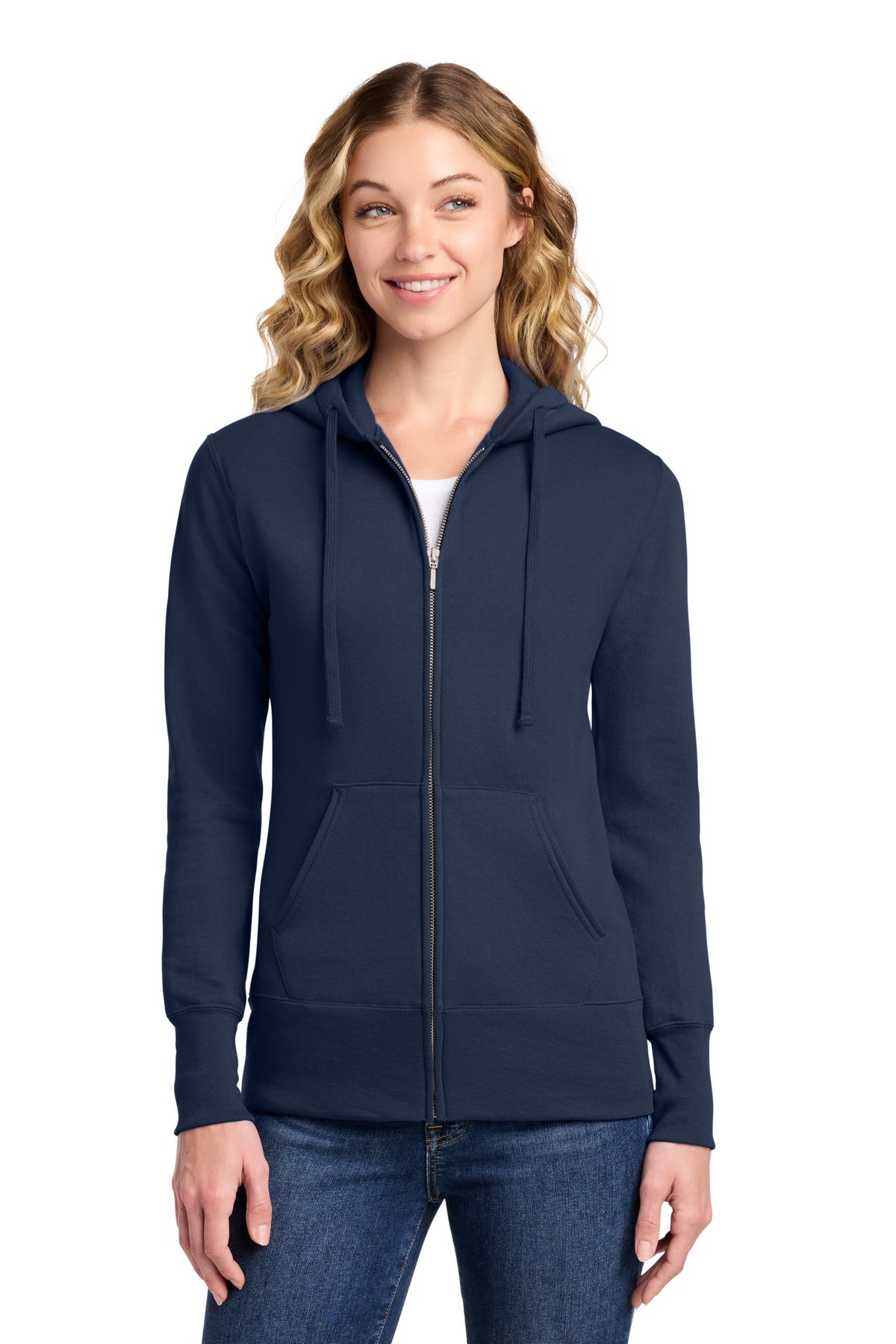 Port & Co Women's Core Fleece Full-Zip Hooded Sweatshirt - Navy