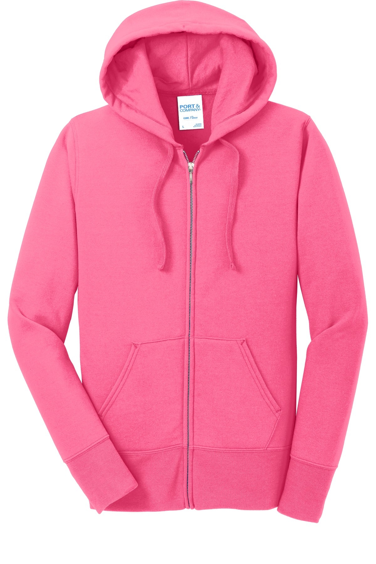 Port & Co Women's Core Fleece Full-Zip Hooded Sweatshirt - Neon Pink