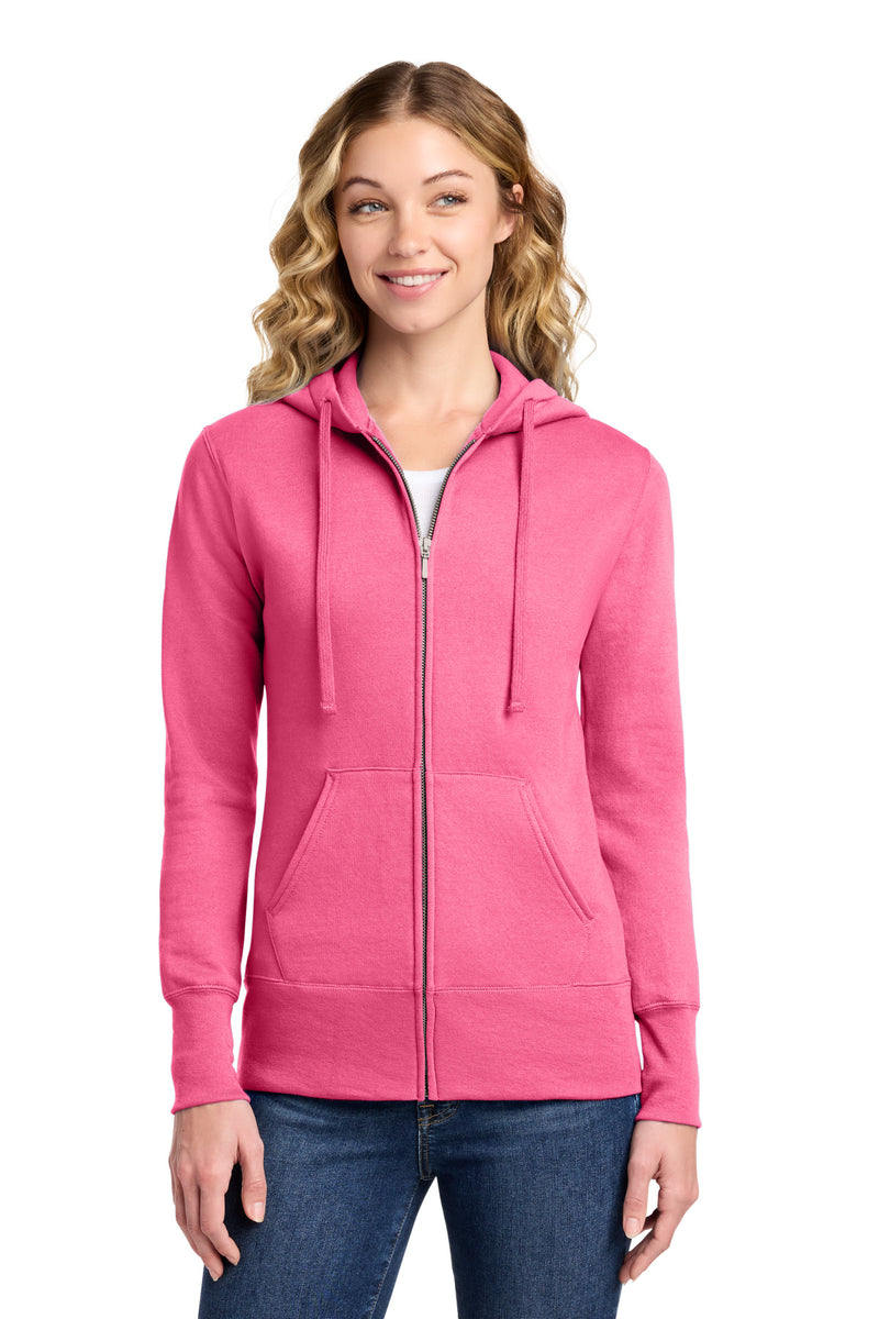 Port & Co Women's Core Fleece Full-Zip Hooded Sweatshirt - Neon Pink