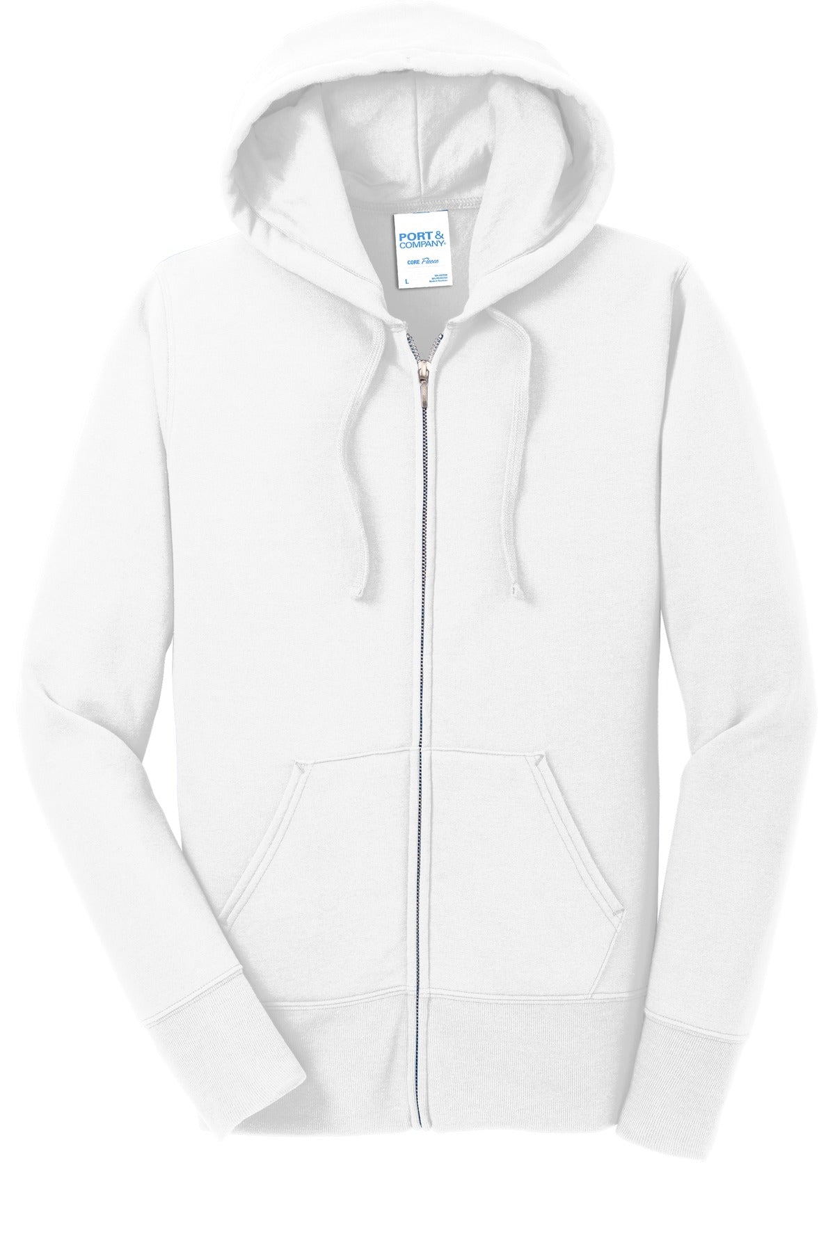 Port & Co Women's Core Fleece Full-Zip Hooded Sweatshirt - White