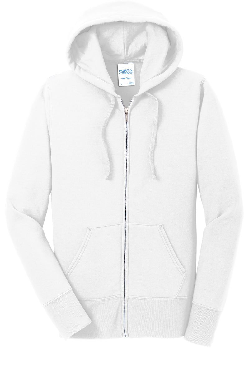 Port & Co Women's Core Fleece Full-Zip Hooded Sweatshirt - White
