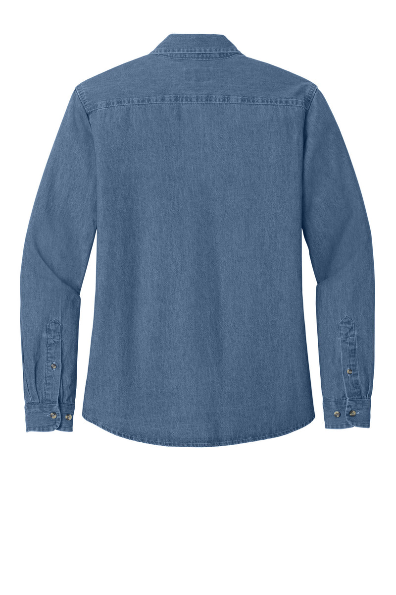 Port & Co Women's Long Sleeve Value Denim Shirt - Faded Blue