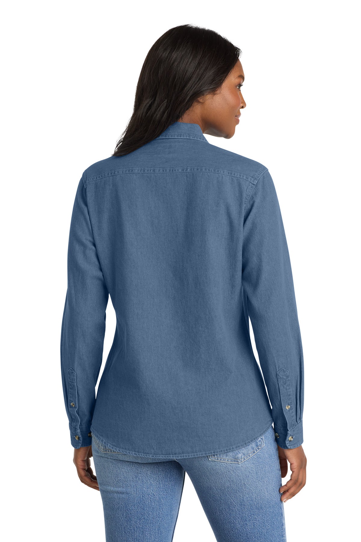 Port & Co Women's Long Sleeve Value Denim Shirt - Faded Blue